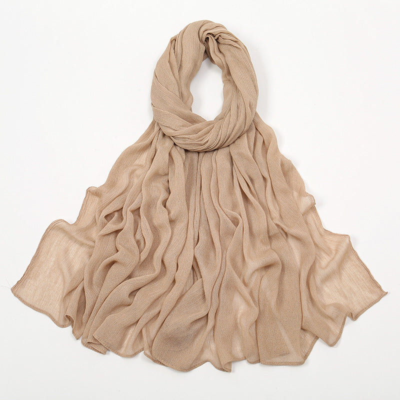 Rayon Headscarf Solid Color Elegant Crumpled Scarfs