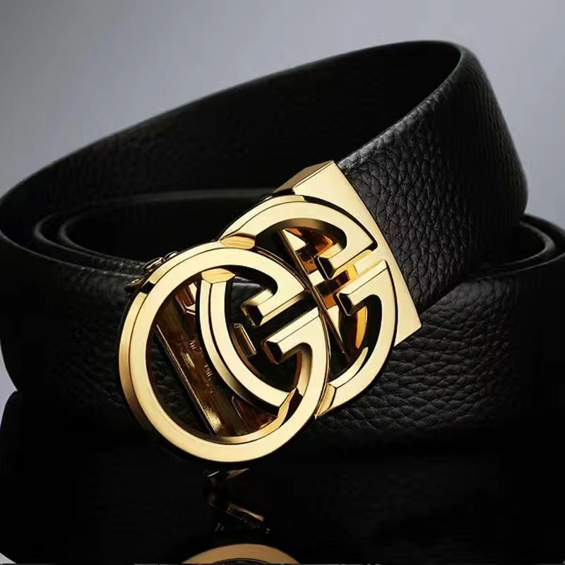 Men's Alloy Letter Automatic Buckle Cowhide Simple Belts