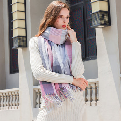 Plaid Tassel Dopamine Shawl Warm Thickened Sky Scarfs