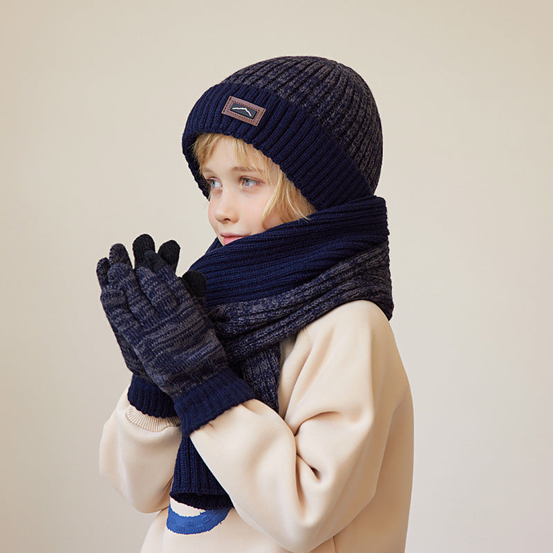 Children's Three-piece Winter Boy Outdoor Keep Warm Kids' Headwear