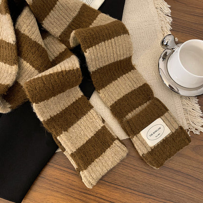 Women's Color Black White Striped Plush Small Winter Scarfs