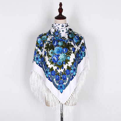 Women's Style Tassel Flowers Printed Spring Travel Embroidered Square Scarfs