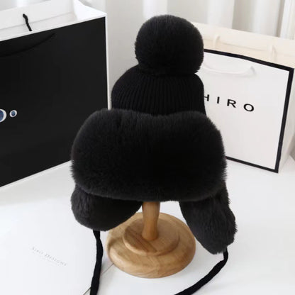 Women's Winter Thickened Cold Protection Plush Fur Ball Knitted Wool Hats & Caps