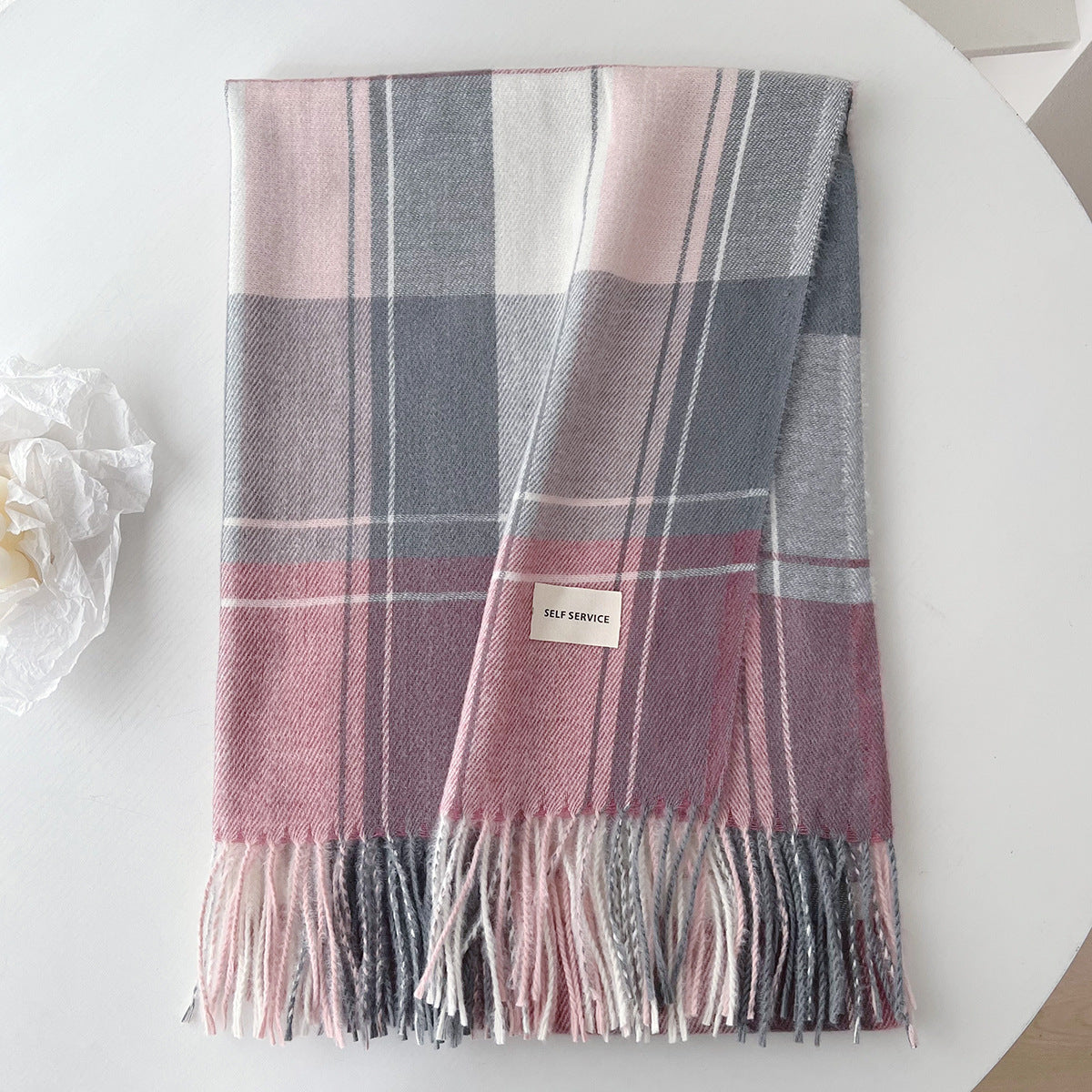 Women's Plaid Korean Fashionable Lengthened Shawl Winter Thickened Scarfs