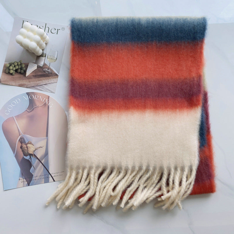 Rainbow Brushed Tassel Winter Thick Color Scarfs