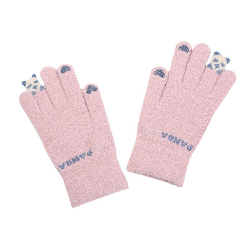 Plush Winter Cycling Knitted Cute Touch Gloves