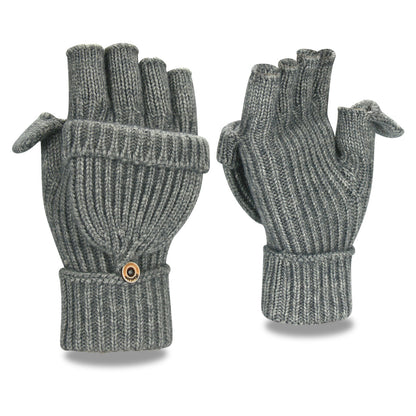 Women's & Men's Winter Half Finger Flip Knitted Thickened Warm Wool Gloves