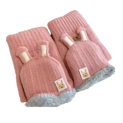 Half Finger Winter Flip Double Layer Fleece-lined Gloves