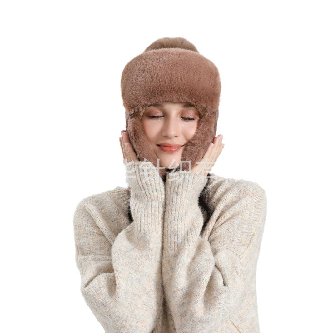 Women's Winter Thickened Cold Protection Plush Fur Ball Knitted Wool Hats & Caps