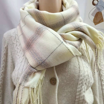 Winter Plaid Cashmere Warm Tassel Shawl Scarfs