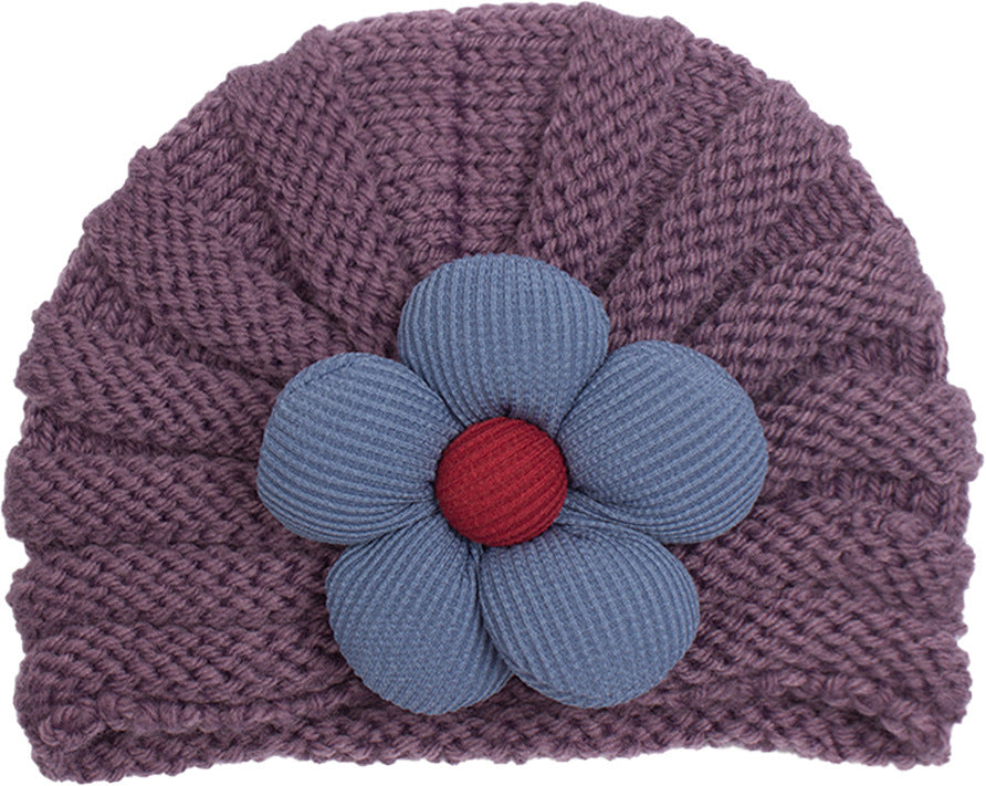 Children's Woolen Warm Comfortable Flower Sleeve Hat Kids' Headwear