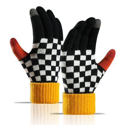 Women's & Men's Plaid Striped With Fleece Lining Touch Gloves