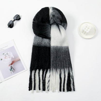 Black White Plaid Winter Warm Thickened Scarfs