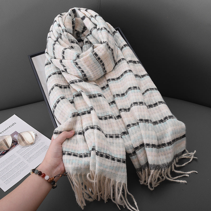 Women's Colorful Small Plaid Tassel Design Warm Scarfs