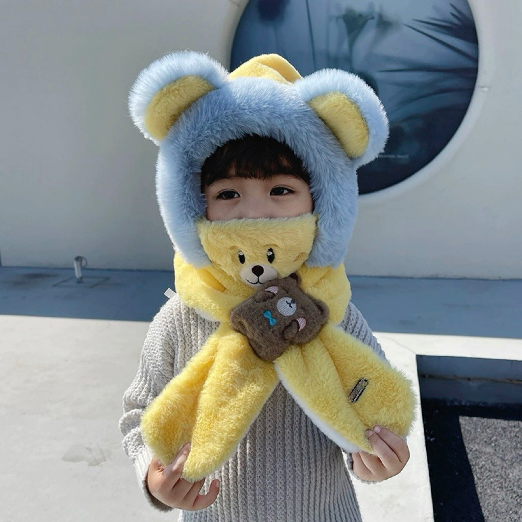 Children's Cartoon Plush Fleece Lined Padded Warm Keeping Cute Bear Kids' Headwear