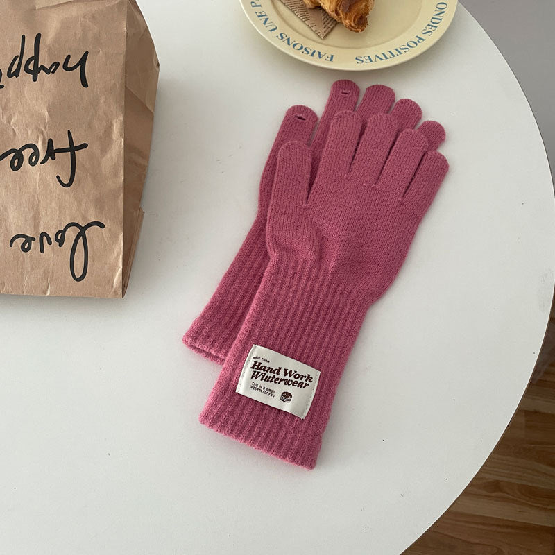 Women's Cloth Label Cute Five Finger Warm Riding Gloves