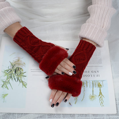 Women's Knitting Wool Oversleeve Knitted Warm Open Gloves