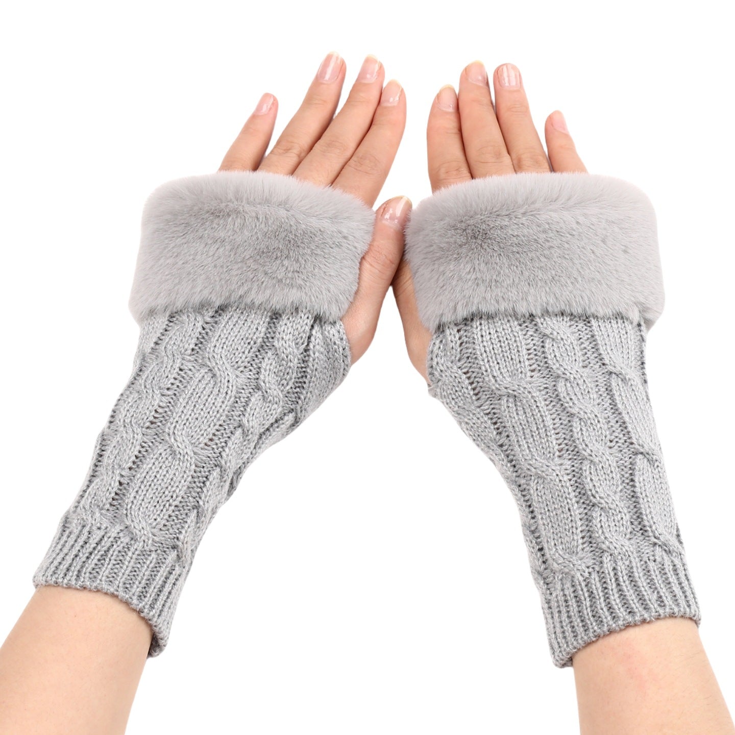 Women's Turn-over Short Furry Knitted Arm Sleeve Gloves