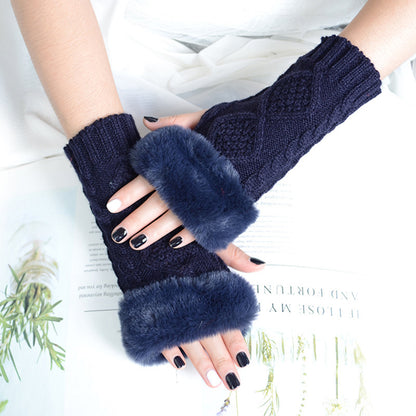 Women's Knitting Wool Oversleeve Knitted Warm Open Gloves