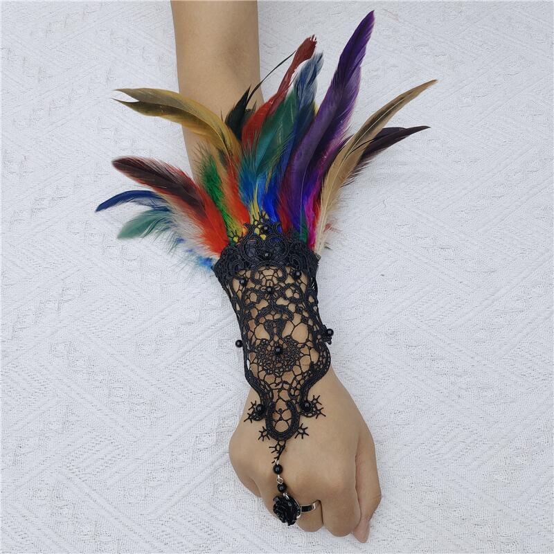 Punk Grace Feather Hook Finger Masquerade Gloves