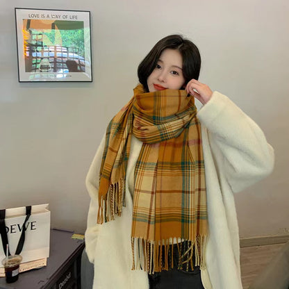 Winter Plaid Cashmere Warm Tassel Shawl Scarfs