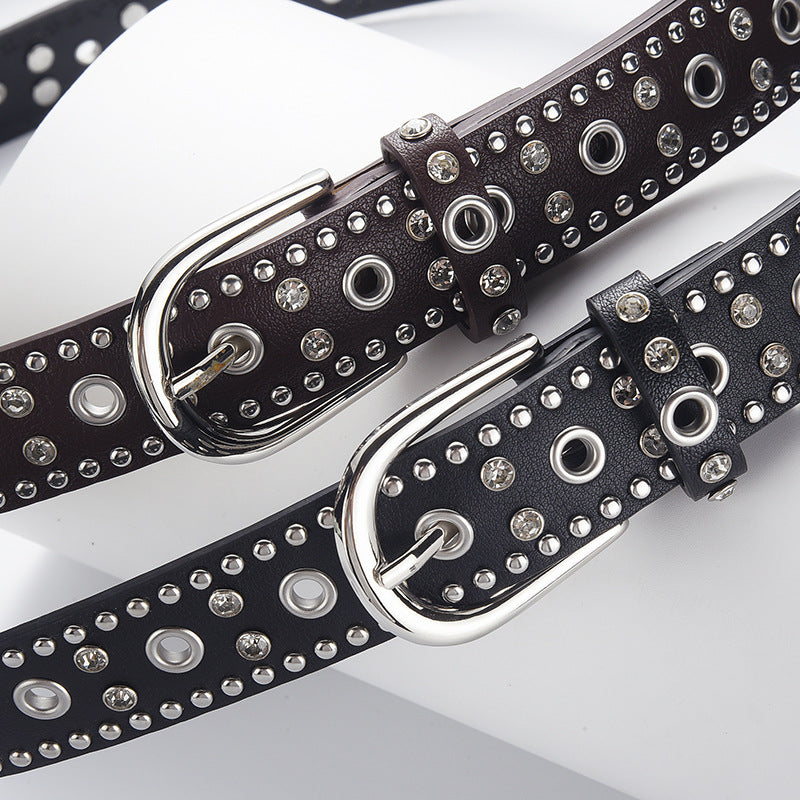 Women's & Men's Commuter Double Row Claw Beads Black Decorative Belts