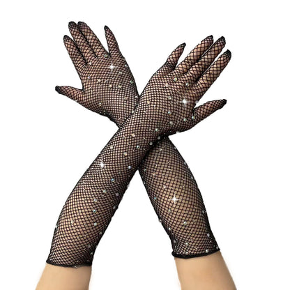 Mesh Disco Sexy Fishnet Black Stretch Colorful Gloves