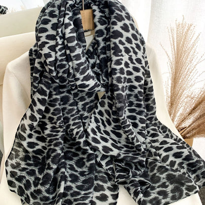 Women's Leopard Print Herringbone Cotton Linen Warm Scarfs