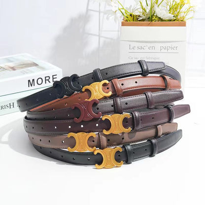 Women's Arc Cowhide Decorative Waist Chain Black Belts