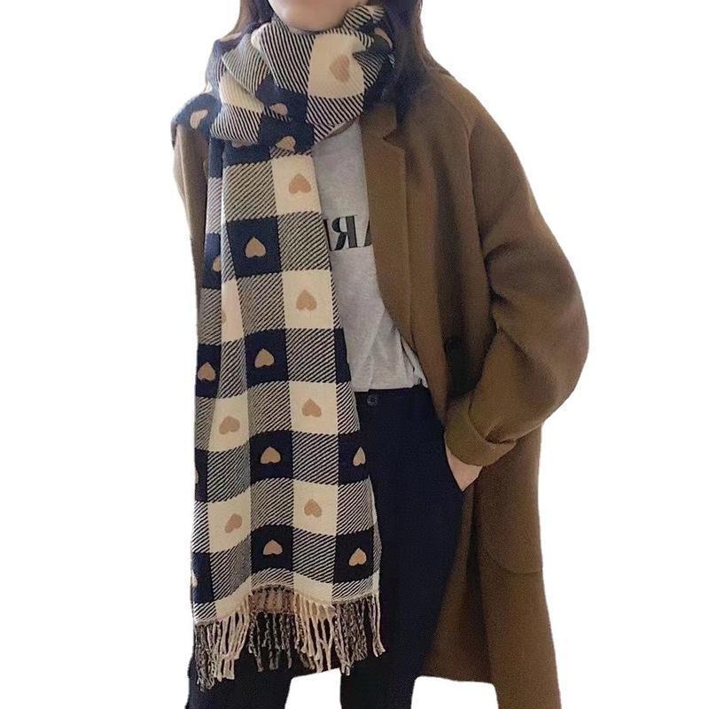 Love Plaid Artificial Cashmere Korean Style Scarfs