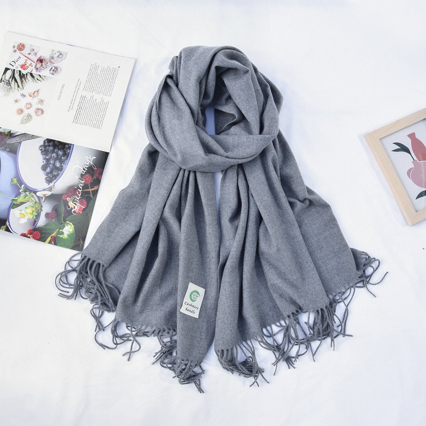 Women's For Keep Warm Color Monochrome Tassel Long Scarfs