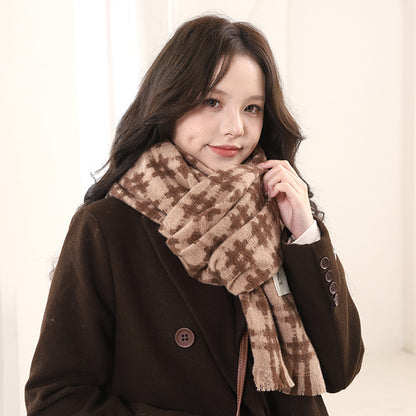 Women's Plaid Winter Thickened Warm Korean Style Scarfs