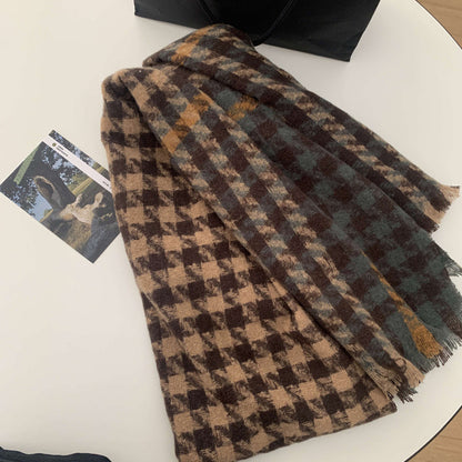 Women's Korean Plaid Thickened Warm Female Fashion Scarfs