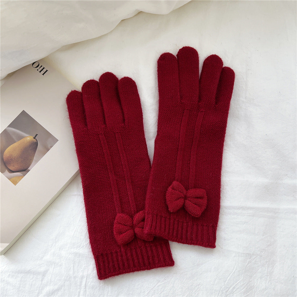 Touch Screen Finger Cute Knitting Wool Five Female Gloves