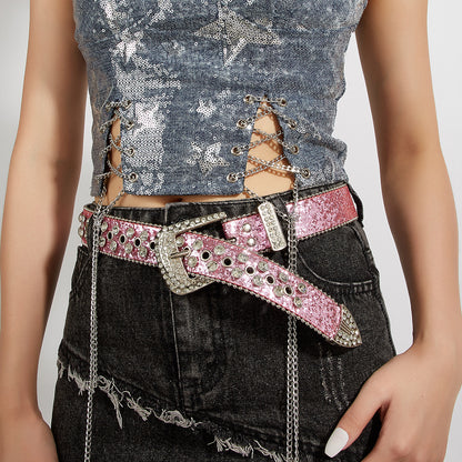 Women's Rhinestone Style Wide Decorative Fashion Personality Sequins Belts