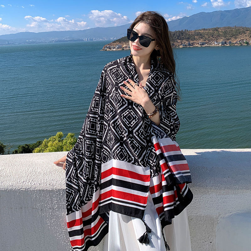 Women's Sunscreen Shawl Yunnan Grassland Travel Wear Silk Seaside Scarfs