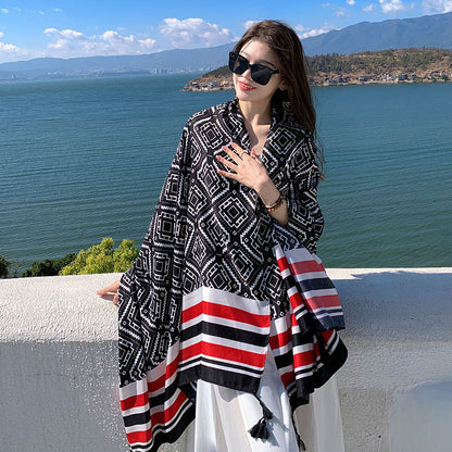 Women's Sunscreen Shawl Yunnan Grassland Travel Wear Silk Seaside Scarfs