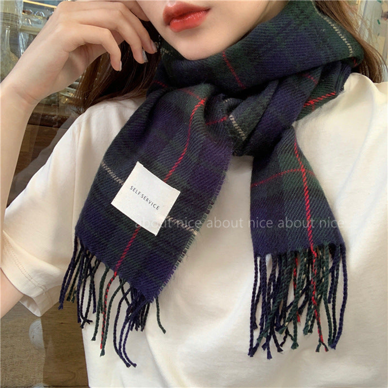 Women's Korean Plaid Thickened Warm Female Fashion Scarfs