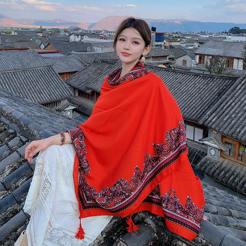 Women's Sunscreen Shawl Yunnan Grassland Travel Wear Silk Seaside Scarfs