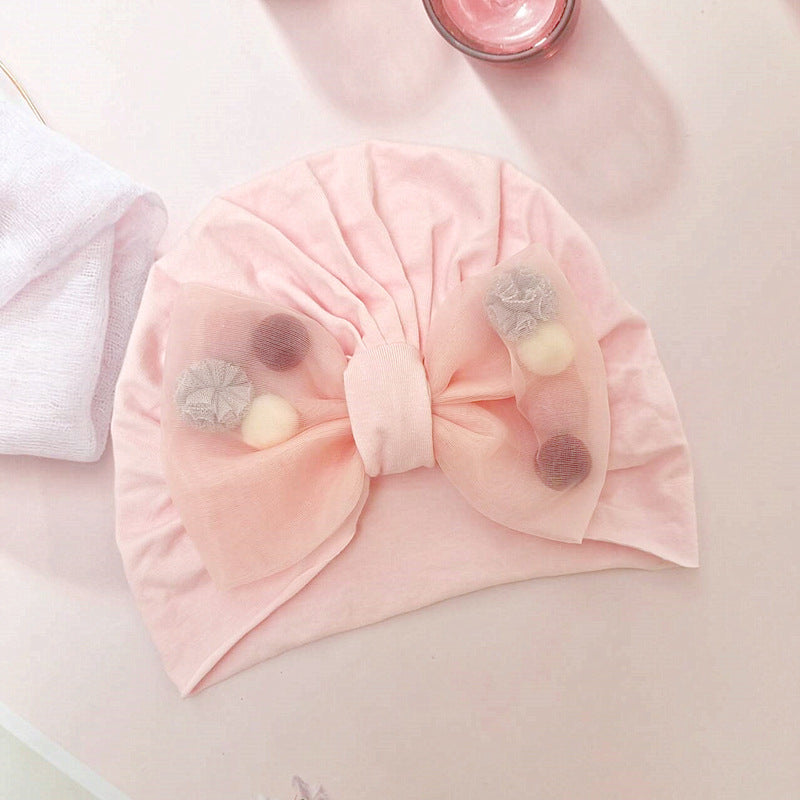 Care Fontanel Hat Fur Ball Bow Sleeve Thin Kids' Headwear