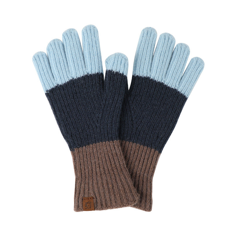 Contrast Color Touch Screen Fingerless Knitted Knitting Gloves