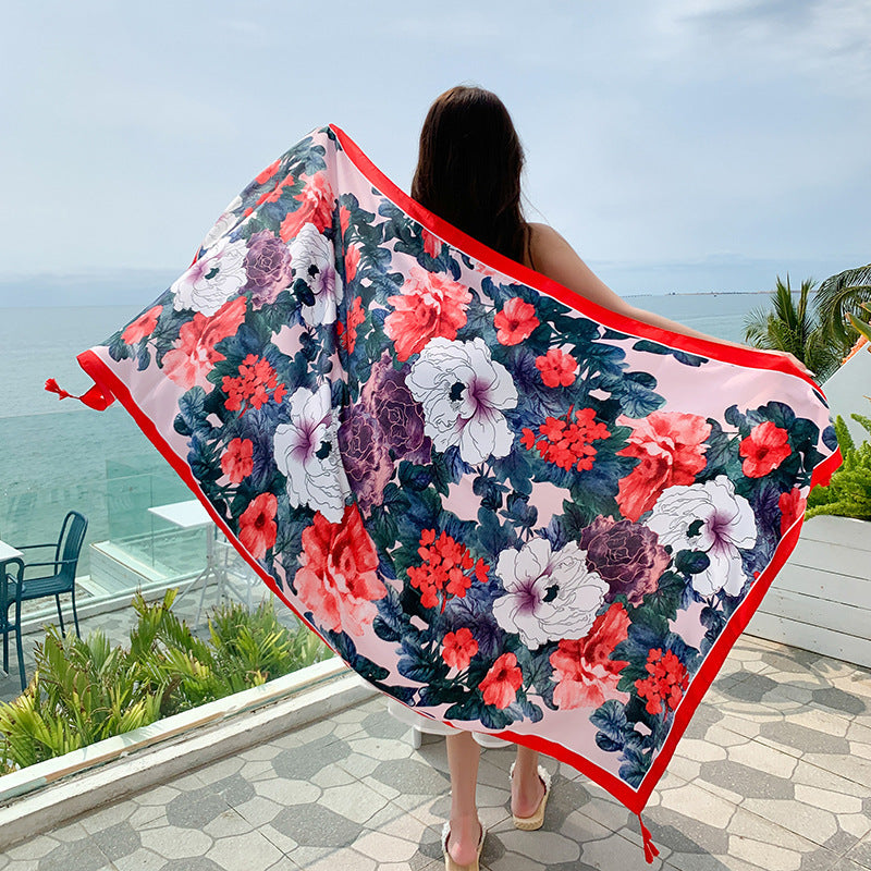 Women's Sunscreen Shawl Yunnan Grassland Travel Wear Silk Seaside Scarfs