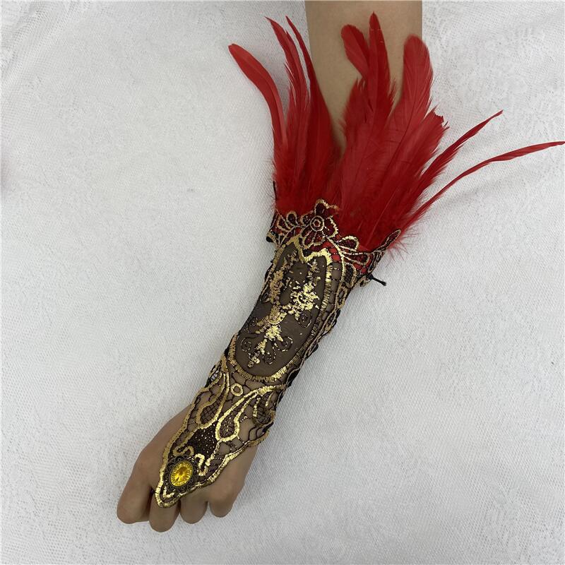 Halloween Feather Gothic Style Hollow Gold Gloves