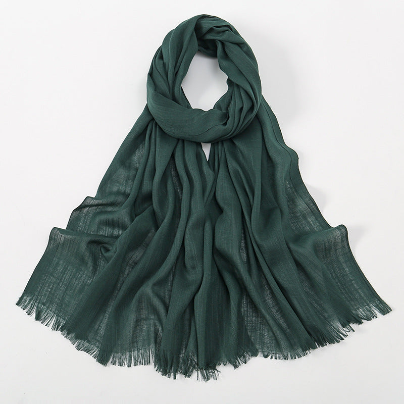 Women's Slub Cotton Solid Color Linen Feel Burrs Scarfs