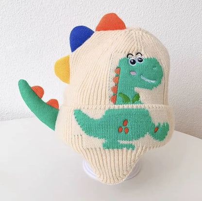 Children's Cartoon Dinosaur Plush Bonnet Thick Windproof Kids' Headwear