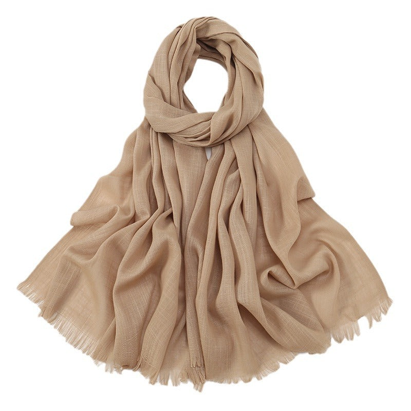 Women's Slub Cotton Solid Color Linen Feel Burrs Scarfs