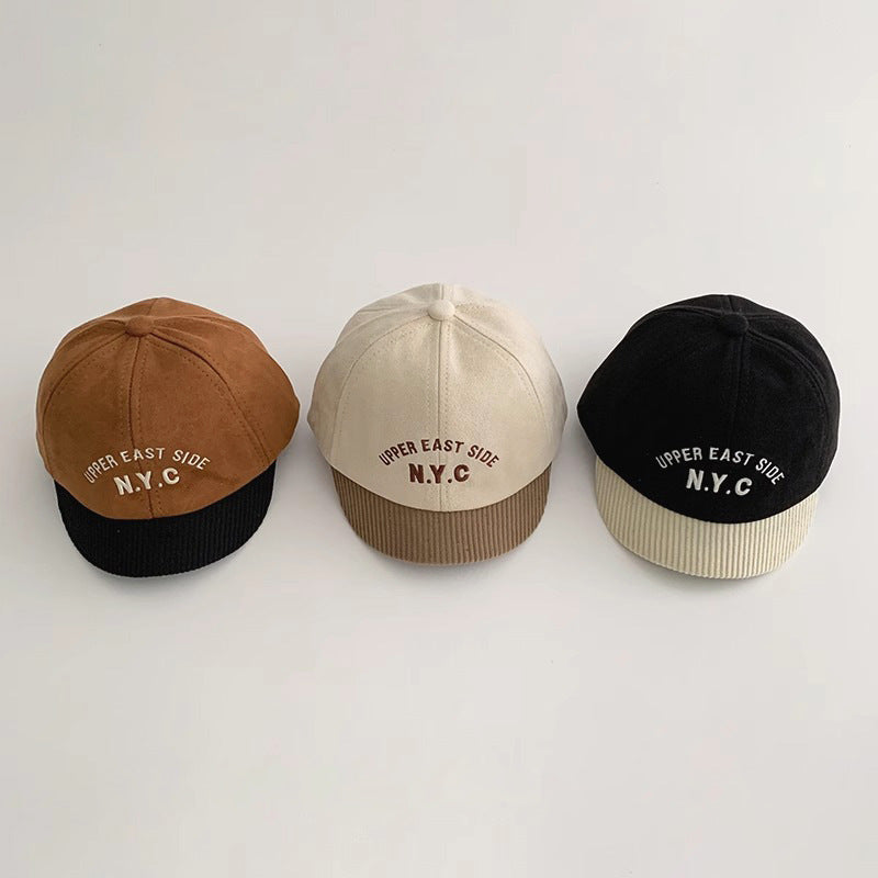 Children's Windproof Short Brim Letter Boy Corduroy Kids' Headwear