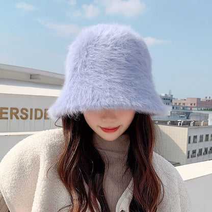 Women's Thermal Rabbit Fur Bucket Hat Outdoor Hats & Caps