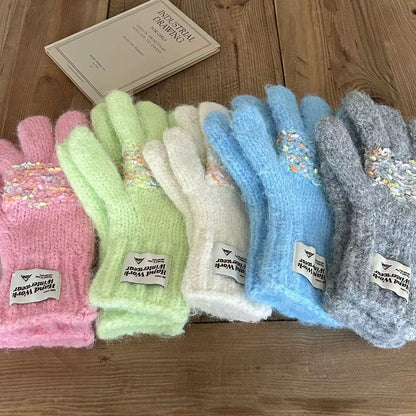 Women's Screen Finger Exposed Wool Knitted For Gloves