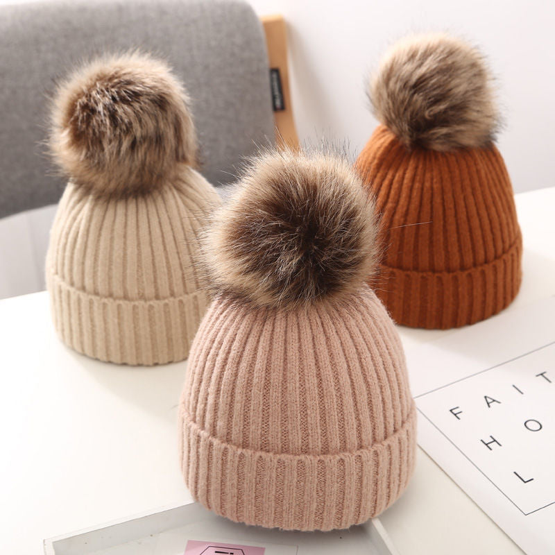 Trendy Boys Winter Big Fur Ball Kids' Headwear